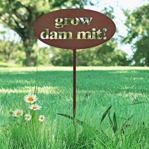 Grow Dammit Funny Garden Stake Metal Sign,Outdoor Sign Farmhouse Decor,Garden Stakes Sign Funny Gardening Gifts with Gift Box for Outdoor Lawn Yard Garden Decorations (23.6 Inches Tall)