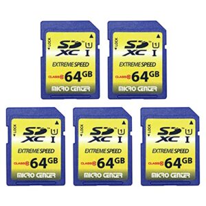 64gb class 10 sdxc flash memory card full size sd card ush-i u1 trail camera memory card by micro center (5 pack)