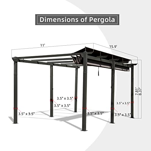 Domi Outdoor Living 11’ X 16’ Outdoor Retractable Pergola with Weather-Resistant Canopy Aluminum Garden Pergola Patio Grill Gazebo for Courtyard