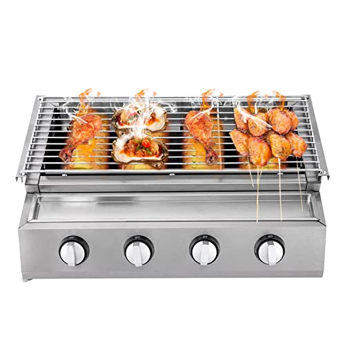 BBQ Propane Gas Grill, Stainless Steel Patio Garden Barbecue Grill with Adjustable Height,Countertop Flat Top Griddle for Kitchen