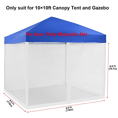 IJIALIFE Mosquito Net with Zipper for 10' x 10' Patio Gazebo Canopy and Tent, Zippered Mesh Sidewalls Screen Walls for Outdoor Camping and Garden(White)