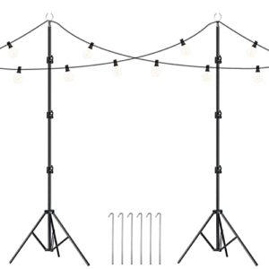 huamai string light poles outdoor – 8.4ft flag light pole outside, backyard steel poles for string lights hanging parties bistro wedding garden patio lighting stand