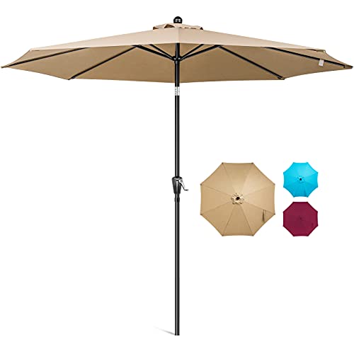 COOS BAY 10' Outdoor Patio Table Umbrella with Push Button Tilt and Crank for Garden, Deck, Backyard, Pool, Market and Beach, 8 Ribs (Khaki)