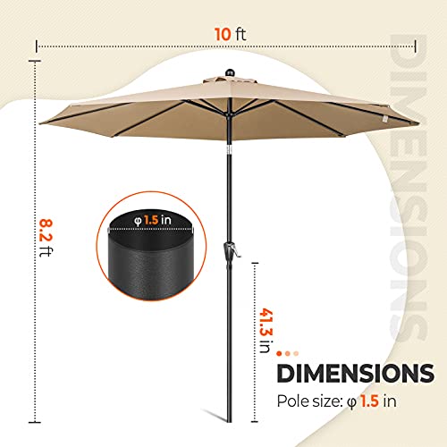 COOS BAY 10' Outdoor Patio Table Umbrella with Push Button Tilt and Crank for Garden, Deck, Backyard, Pool, Market and Beach, 8 Ribs (Khaki)