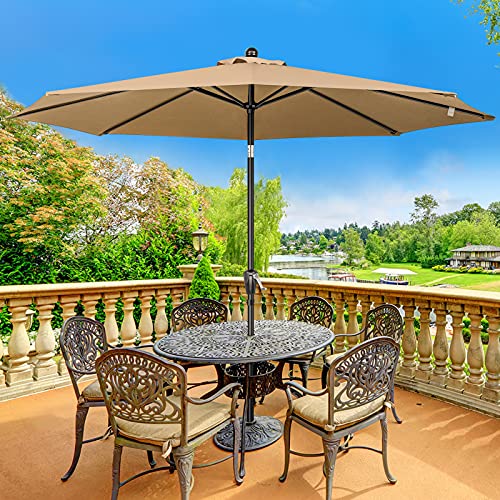 COOS BAY 10' Outdoor Patio Table Umbrella with Push Button Tilt and Crank for Garden, Deck, Backyard, Pool, Market and Beach, 8 Ribs (Khaki)