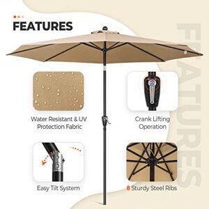 COOS BAY 10' Outdoor Patio Table Umbrella with Push Button Tilt and Crank for Garden, Deck, Backyard, Pool, Market and Beach, 8 Ribs (Khaki)