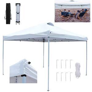 white 10x10ft pop up tent heavy duty gazebo,3 height adjustable commercial canopy instant shelter outdoor steel frame canopy,wtih stakes/ropes/handle bag,for backyard patio garden