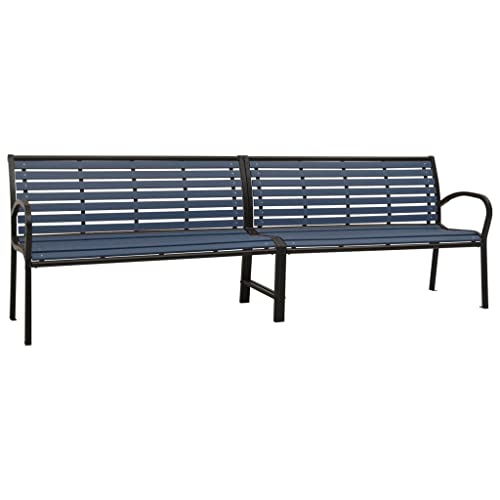 vidaXL Twin Patio Bench Garden Outdoor Lawn Yard Terrace Balcony Backyard Bench Seat Seating Sitting Chair Furniture Steel and WPC Black