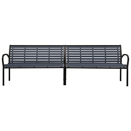 vidaXL Twin Patio Bench Garden Outdoor Lawn Yard Terrace Balcony Backyard Bench Seat Seating Sitting Chair Furniture Steel and WPC Black