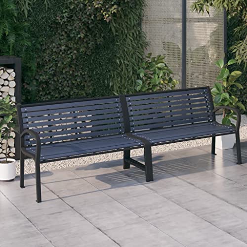 vidaXL Twin Patio Bench Garden Outdoor Lawn Yard Terrace Balcony Backyard Bench Seat Seating Sitting Chair Furniture Steel and WPC Black