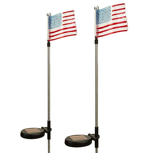 Unido Box US Flag Solar Garden Stake Lights White LED, Set of 2