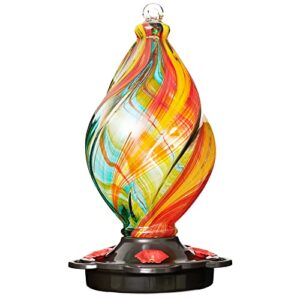 lujii ice cream shaped spiral hummingbird feeder for outdoors hanging, hand blown glass, 28 fl.oz, leak proof & rustproof, includes an ant moat, unique garden, outside & backyard decor (ribbon)