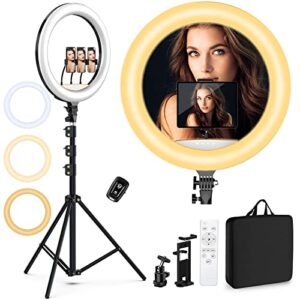 22″ ring light selfie ring light kit with 75″ tripod, 6500k dimmable led ring light, carrying bag for phone, camera, ipad, youtube, facebook, tiktok, video recording
