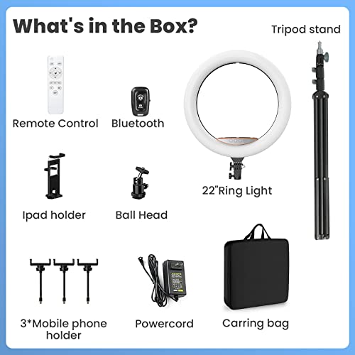 22" Ring Light Selfie Ring Light Kit with 75" Tripod, 6500K Dimmable LED Ring Light, Carrying Bag for Phone, Camera, ipad, YouTube, Facebook, TikTok, Video Recording