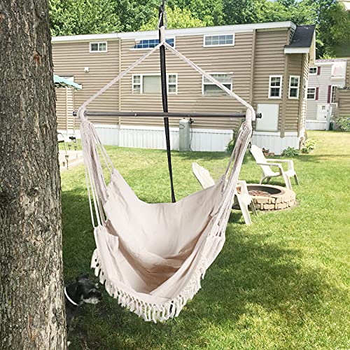 Chihee Hammock Chair Large Hanging Chair Soft Seat with Strong Straps and Hook Hanging Rope Swing Bear up to 330 lbs Stainless Steel Spreader Bar with Anti-Slip Rings Indoor Outdoor Home Garden Patio