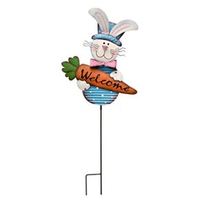 32.25″ h easter decoration outdoor metal bunny decorative garden stakes for easter decor, rabbit with carrot welcome yard signs for spring outside garden lawn backyard decoration