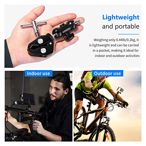 NEEWER Camera Mount Clamp with Dual Ball Head Adapter, Compatible with Insta360 GoPro Mount SmallRig Camera Cage, Webcam Monitor Mount, Super Clamp for Flash Mic LED Video Light Panel, ST10