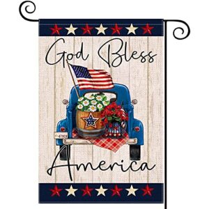 larmoy god bless america garden flags for outside,12×18 double sided blue truck with flower patriotic stars,small memorial day yard flag, welcome 4th of july independence day outdoor farmhouse decors