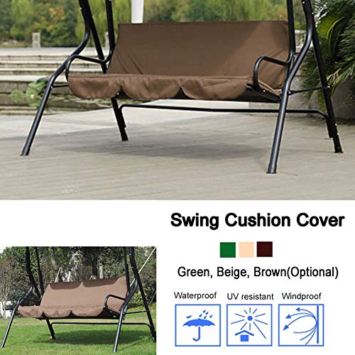 Swing Seat Cushion Cover Replacement, Waterproof Polyester Taffeta Fabric 3Seat Swing Chair Bench Cushion Cover Swing Hammock Protector for Garden Yard Park Outdoor 59.1x19.7x3.9in (Brown)