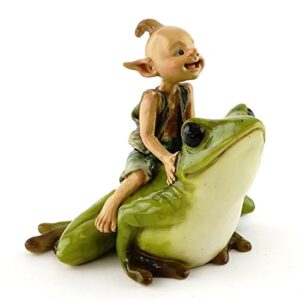 top collection miniature garden pixie riding frog, green, tan