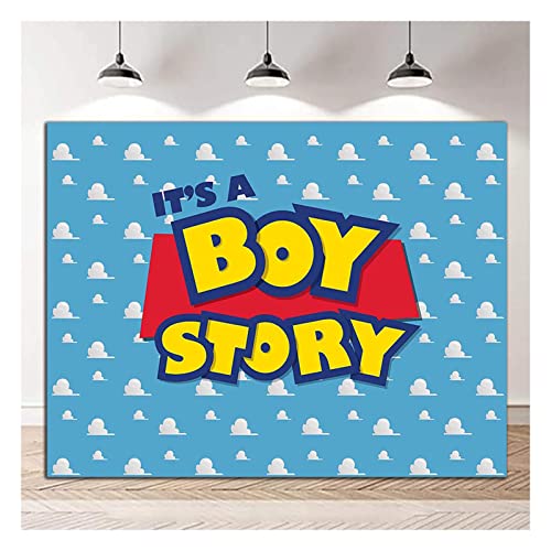 XLL 8x6ft Cartoon Boy It's a Story Photography Backdrop Birthday Party Photo Background Blue Sky White Clouds Backdrops Baby Shower Kids Hero Booth Studio Props, 8x6ft(240x180cm)