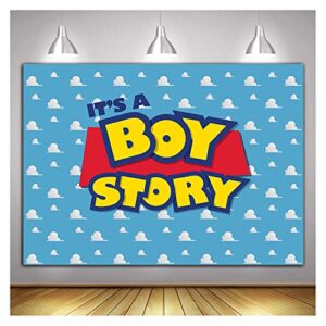 XLL 8x6ft Cartoon Boy It's a Story Photography Backdrop Birthday Party Photo Background Blue Sky White Clouds Backdrops Baby Shower Kids Hero Booth Studio Props, 8x6ft(240x180cm)