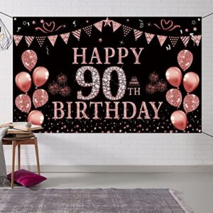 trgowaul 90th birthday decorations rose gold 90 year old birthday backdrop banner for women happy 90th birthday party suppiles photography supplies background happy 90th birthday decoration