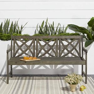 cnpraz outdoor patio hand scraped wooden garden bench, each edge of this bench is hand scraped, made of solid wood, strong structure, easy to assemble, teak color