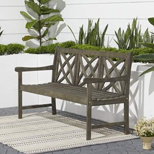 CNPRAZ Outdoor Patio Hand Scraped Wooden Garden Bench, Each Edge of This Bench is Hand Scraped, Made of Solid Wood, Strong Structure, Easy to Assemble, Teak Color