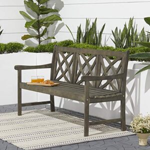 CNPRAZ Outdoor Patio Hand Scraped Wooden Garden Bench, Each Edge of This Bench is Hand Scraped, Made of Solid Wood, Strong Structure, Easy to Assemble, Teak Color