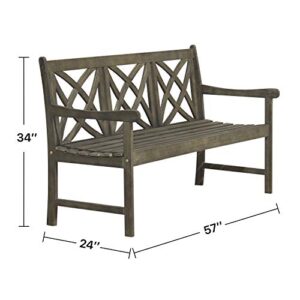 CNPRAZ Outdoor Patio Hand Scraped Wooden Garden Bench, Each Edge of This Bench is Hand Scraped, Made of Solid Wood, Strong Structure, Easy to Assemble, Teak Color