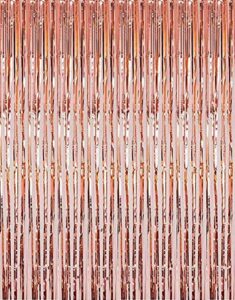 2 pcs 3.2ft x 8.2ft shiny rose gold metallic tinsel foil fringe curtains photo booth backdrop for birthday wedding holiday celebration bachelorette party decorations (rose gold)