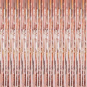 2 Pcs 3.2ft x 8.2ft Shiny Rose Gold Metallic Tinsel Foil Fringe Curtains Photo Booth Backdrop for Birthday Wedding Holiday Celebration Bachelorette Party Decorations (Rose Gold)