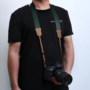 Dark Green Camera Strap,Double Layer top-grain Cowhide Ends,1.5"Wide Pure Cotton Woven Camera Strap,Adjustable Universal Neck & Shoulder Strap for All DSLR Cameras,Great Gift for Photographers