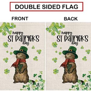 St Patricks Day Garden Flag Shamrocks Cat Vertical Double Sided Burlap Flag Happy St. Patrick's Day Holiday Farmhouse Yard Outdoor Decor 12.5 x 18 Inch