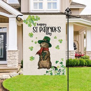 St Patricks Day Garden Flag Shamrocks Cat Vertical Double Sided Burlap Flag Happy St. Patrick's Day Holiday Farmhouse Yard Outdoor Decor 12.5 x 18 Inch