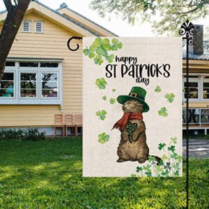 St Patricks Day Garden Flag Shamrocks Cat Vertical Double Sided Burlap Flag Happy St. Patrick's Day Holiday Farmhouse Yard Outdoor Decor 12.5 x 18 Inch