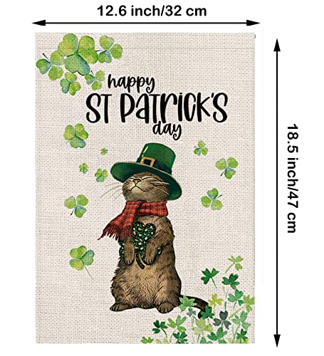 St Patricks Day Garden Flag Shamrocks Cat Vertical Double Sided Burlap Flag Happy St. Patrick's Day Holiday Farmhouse Yard Outdoor Decor 12.5 x 18 Inch