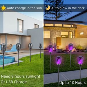 arzerlize Christmas Solar Flame Torch Lights Outdoor 99 LEDs, 43" Larger Solar Lights USB & Solar Flame Torches Lamp Waterproof Flaming Garden Decorations Outdoor Yard Landscape Auto on/Off Purple 4P