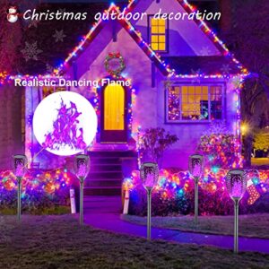 arzerlize Christmas Solar Flame Torch Lights Outdoor 99 LEDs, 43" Larger Solar Lights USB & Solar Flame Torches Lamp Waterproof Flaming Garden Decorations Outdoor Yard Landscape Auto on/Off Purple 4P