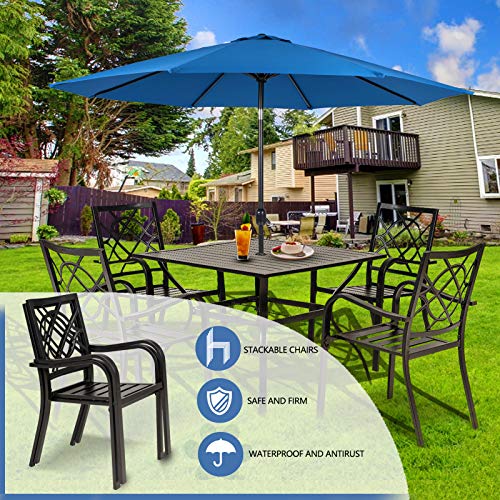 Incbruce 300lbs Patio Chairs Set of 4 Outdoor Dining Chairs, Metal Frame Stackable Patio Dining Chairs, Wrought Iron Black Outdoor Chairs with Armrest for Garden, Poolside, Backyard
