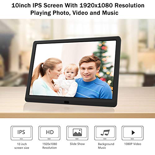 Atatat 10 Inch Digital Photo Frame with 1920x1080 IPS Screen, Digital Picture Frame with 1080P Video, Music, Slideshow, Adjustable Brightness, Auto Rotate, Photo Deletion, Remote