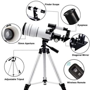 ToyerBee Telescope for Adults & Kids, 70mm Aperture Astronomical Refractor Telescopes for Astronomy Beginners (15X-150X), 300mm Portable Telescope with an Phone Adapter & A Wireless Remote