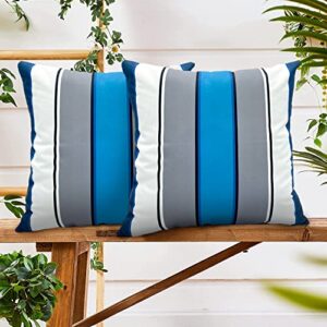 hyopuo set of 2 outdoor throw pillow covers, 18×18 waterproof farmhouse stripes pillow covers, outdoor pillow covers decorative cushion covers for furniture patio bench