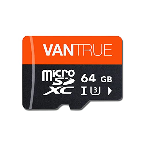 Vantrue 64GB microSD Card with Adapter, U3 UHS-I High Speed SD Card for Dash Cams & Home Security System Video Cameras