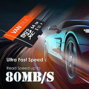 Vantrue 64GB microSD Card with Adapter, U3 UHS-I High Speed SD Card for Dash Cams & Home Security System Video Cameras