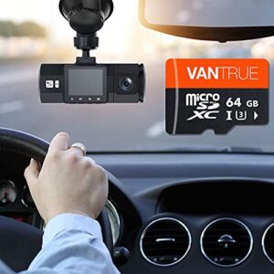 Vantrue 64GB microSD Card with Adapter, U3 UHS-I High Speed SD Card for Dash Cams & Home Security System Video Cameras