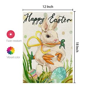 CROWNED BEAUTY Happy Easter Bunny Garden Flag Carrots 12x18 Inch Double Sided for Outside Burlap Small Yard Holiday Decoration CF713-12