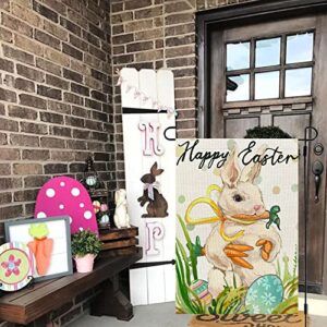 CROWNED BEAUTY Happy Easter Bunny Garden Flag Carrots 12x18 Inch Double Sided for Outside Burlap Small Yard Holiday Decoration CF713-12