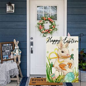 CROWNED BEAUTY Happy Easter Bunny Garden Flag Carrots 12x18 Inch Double Sided for Outside Burlap Small Yard Holiday Decoration CF713-12